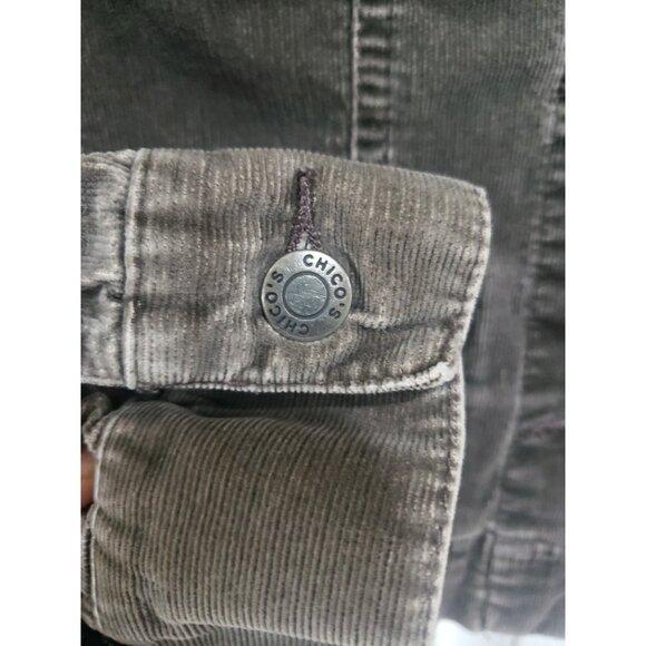 Chicos Trucker Jacket Velour Grey Size 1 Stretch Soft Pockets Medium - Picture 8 of 9